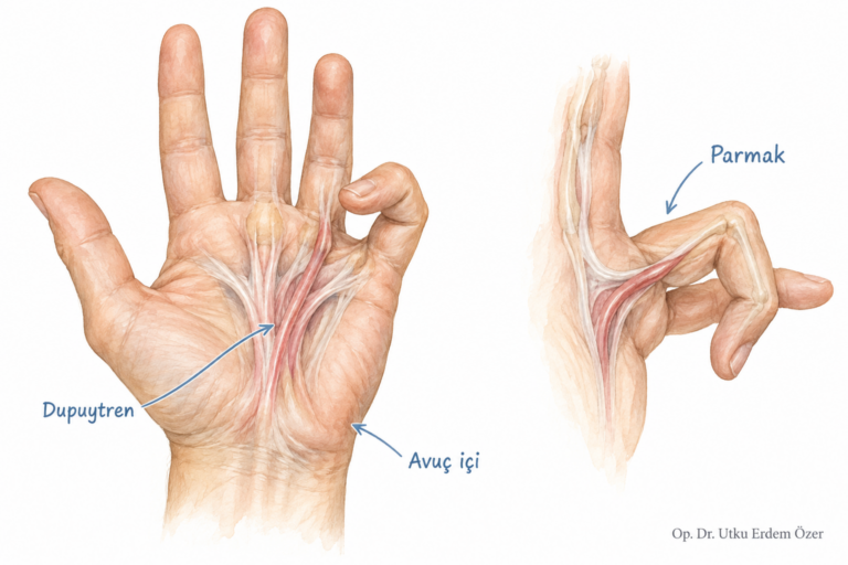Dupuytren Hastalığı konusunu açıklayan anatomik çizim