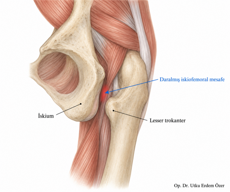 İskiofemoral İmpingement Sendromu konusunu açıklayan anatomik çizim