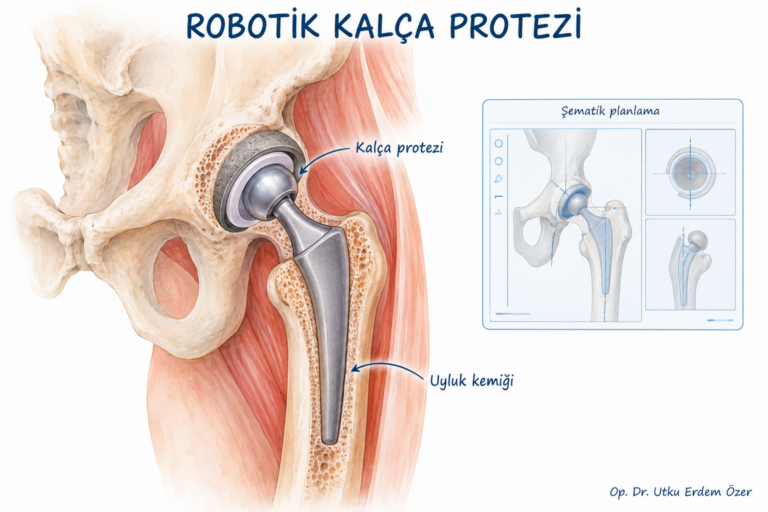 Robotik Kalça Protezi konusunu açıklayan anatomik çizim