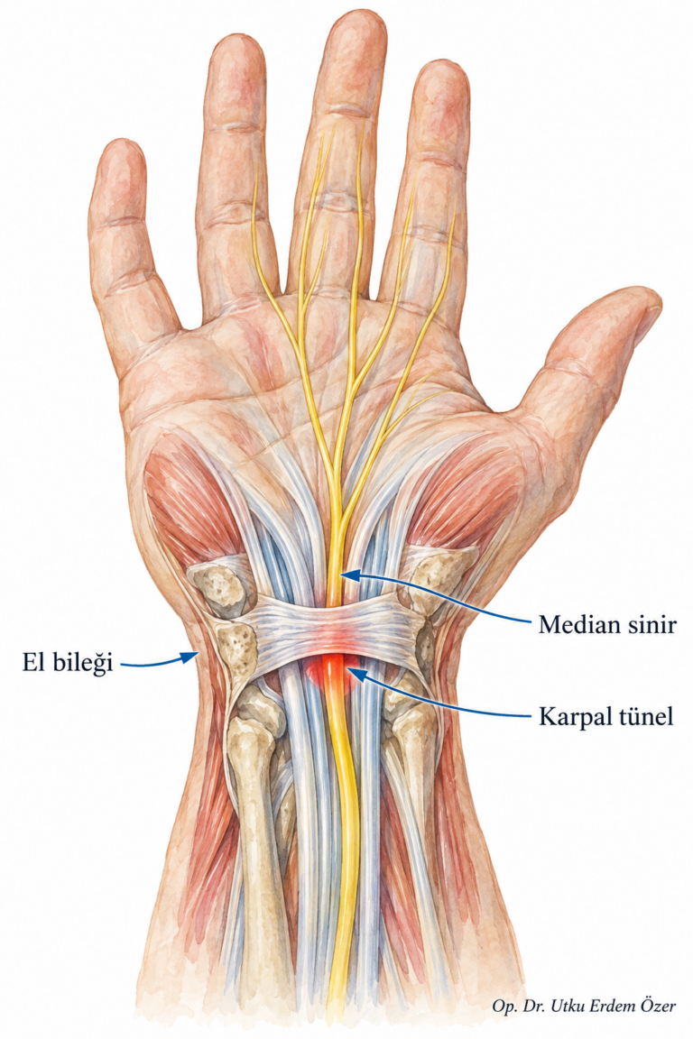 El Uyuşması Neden Olur? Hangi Parmakların Uyuşması Ne Anlama Gelir? (2026) konusunu açıklayan anatomik çizim