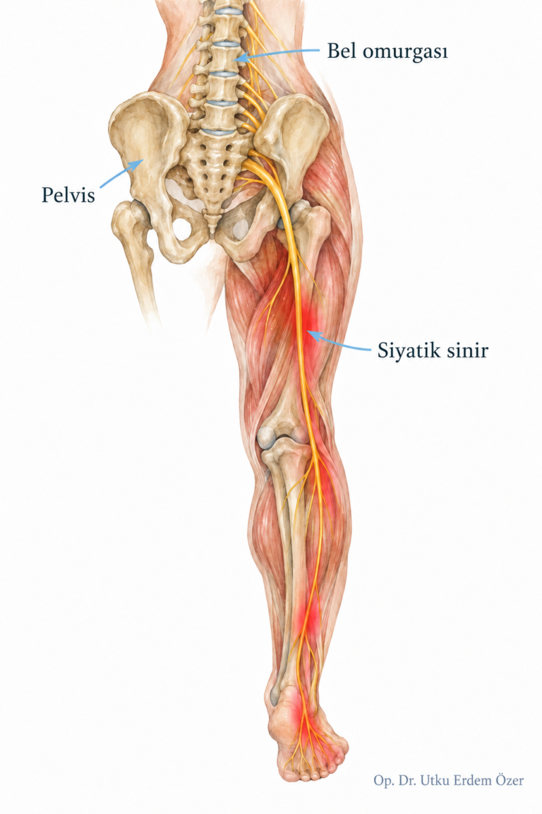 Siyatik Nedir? Belirtileri, Nedenleri ve Tedavi Yöntemleri (2026) konusunu açıklayan anatomik çizim