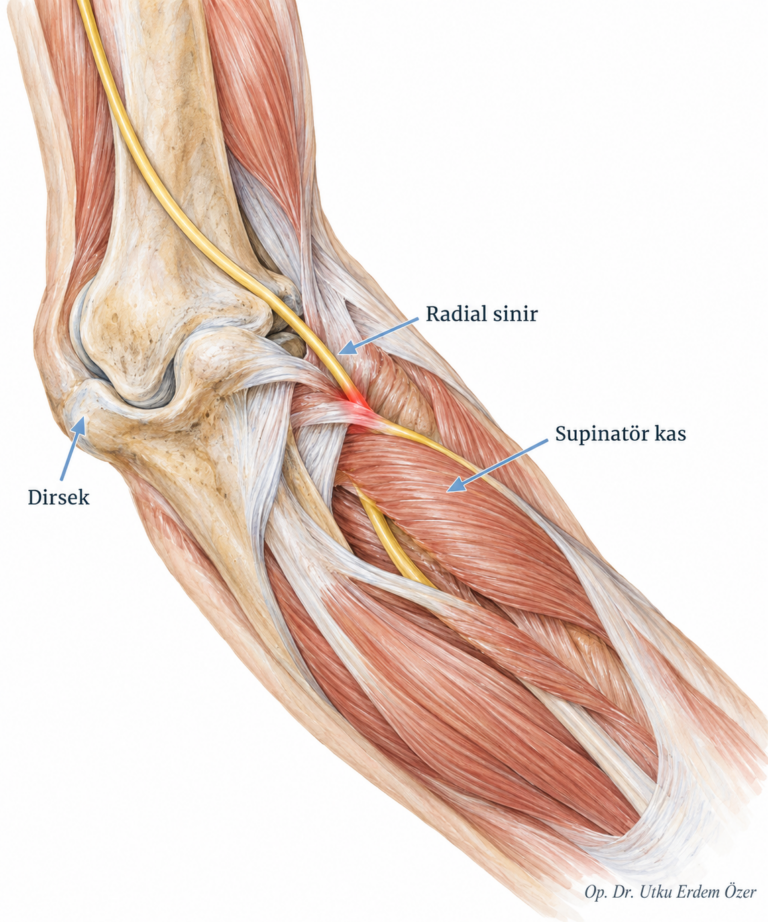 Radial Tünel Sendromu Nedir? Radial Tünel Sendromu Neden Olur? konusunu açıklayan anatomik çizim