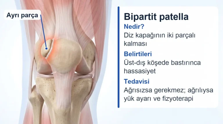 Diz kapağının üst-dış köşesinde ayrı kalan kemik parçası (bipartit patella)