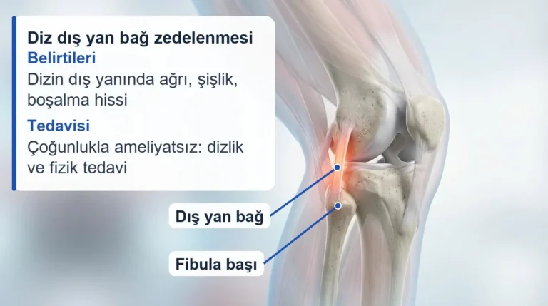 Diz dış yan bağının femur ile fibula başı arasındaki konumu